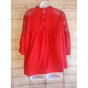 Stretch Women's Top Blouse Shirt Size XL Crochet, Flutter, valentines day